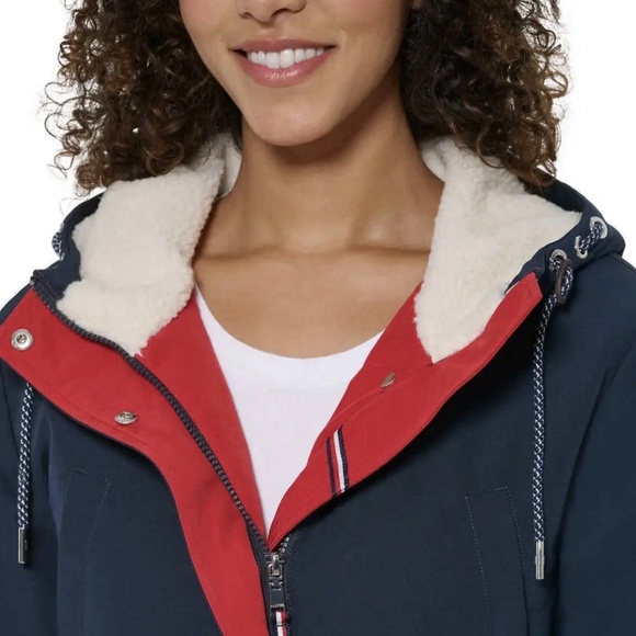 TH Tommy Hilfiger Women Hooded Parka Jacket Long Coat Dark Blue Navy Large - Picture 9 of 14